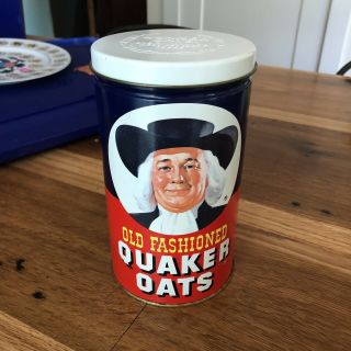 Vintage 1982 Old Fashioned Quaker Oats Tin Canister Can Cookie Recipe
