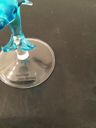 Clear Wine Glass W/ Hand Made Glass Figurine Blue Dolphin 2