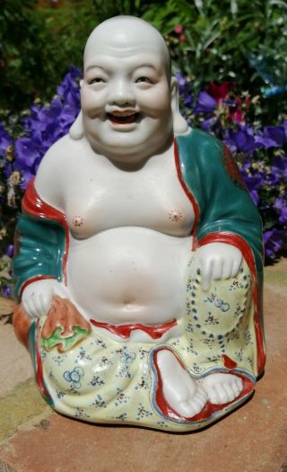 6 " Antique Chinese Porcelain Happy Laughing Buddha Famille Rose Enamels Bisque