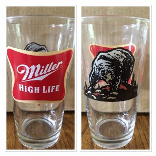 Miller High Life Beer Clear Heavy 6” Glass Bear Wildlife Will Combine