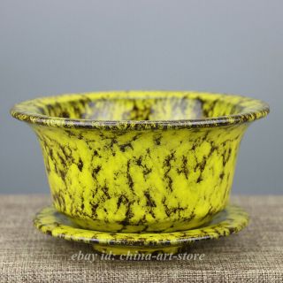6.  3 " Chinese Ceramics Porcelain Fambe Black&yellow Glaze Salver Bowl Flowerpot