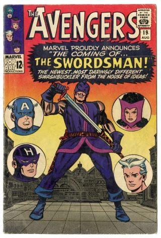 Avengers 19 Vg,  4.  5 Off - White Pages 1st App.  The Swordsman Marvel 1965