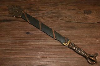 China Antique Tibetan Buddhist Black Iron Inlaid With Old Bronze Sword
