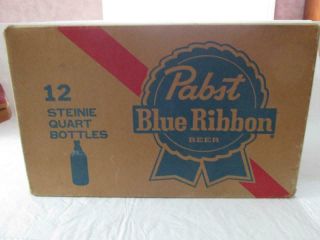 Vintage 1967 Pabst Blue Ribbon Beer 12 - Steinie Quart Bottles Empty Case - Exc