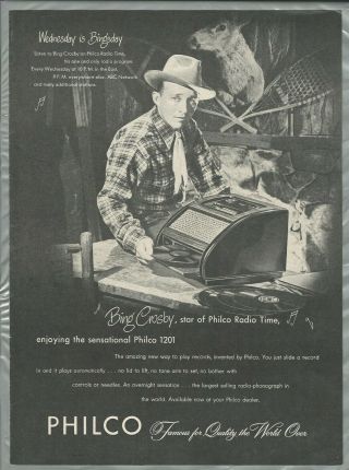 1947 Philco Radio Record Player Advertisement,  Bing Crosby,  Philco 1201