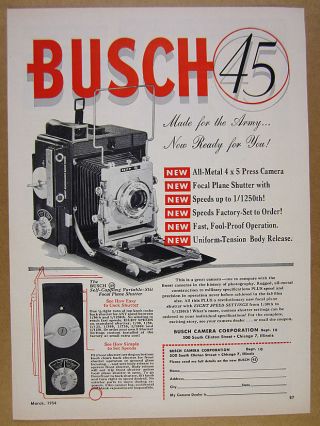 1954 Busch 45 4x5 Press Camera Vintage Print Ad
