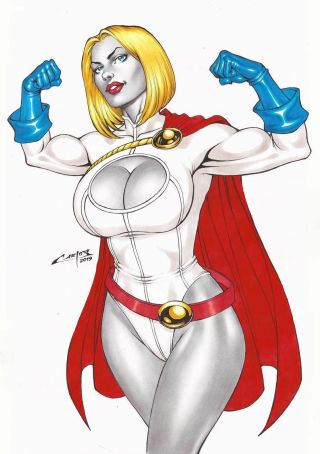 Power Girl By Carlos Augusto - Art Pinup Drawing