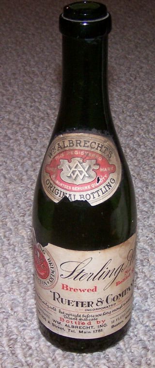 Vintage Sterling Ale Paper Label Bottle Wm Albrecht 
