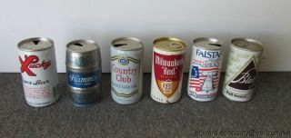 6 Vintage Pull Tab Steel Beer Cans Lucky Hams Country Club Blatz Falstaff