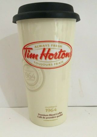 Tim Hortons 2012 Tumbler Travel Coffee Mug Lid Cup Cream Color English/french