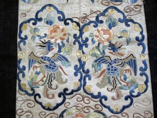 Antique Chinese Hand Embroidered Silk Textile Panel with Flowers 9 