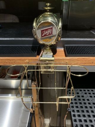 Vintage Schlitz Beer Bar Light With Napkin Straw Swizzle Stick Holder Wire Rack