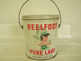 Tn.  Reelfoot Pure Lard 4 Lbs.  Tin Bucket Pail Union City,  Tenn.  Indians Playing
