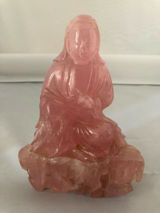 Chinese Antique Rose Quartz Carving Kwan Yin " 6 " (h) Inches Md003
