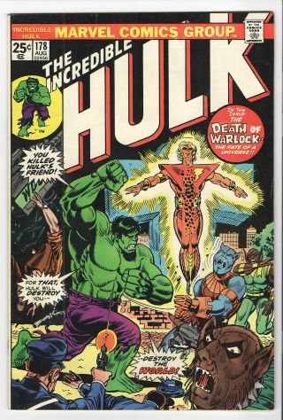 Incredible Hulk 178 1974 Marvel Comics Very Fine,  8.  5 Return Of Warlock