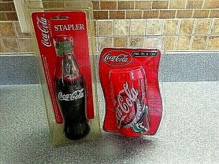 Vintage Coca Cola 1998 Coke Bottle Shape Stapler & Fan In A Can Coke -