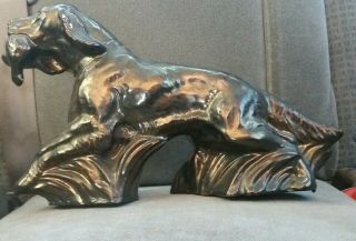 Vintage Bronze Ceramic Figurine Irish Setter Dog Hunting Duck Man Cave Item