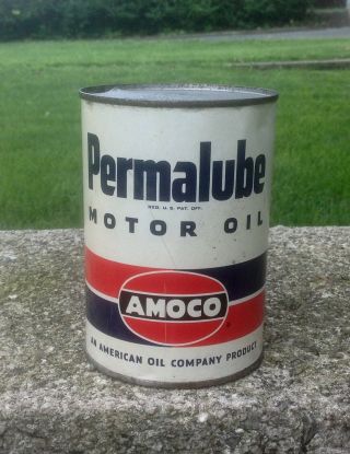 Vintage Amoco Permalube Motor Oil 1 Qt.  Advertising Tin