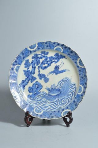 T6230:japanese Old Imari - Ware Bird Turtle Pine Pattern Ornamental Plate/dish
