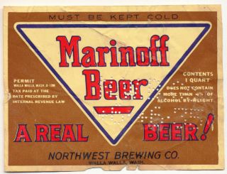 Marinoff Beer U Permit Irtp Label Northwest Brewing Walla Walla Wa 1935