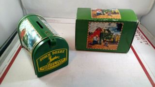 John Deere Mailbox Bank Tin Piggy Penny Coin Collectible 1532 Giftco Metal