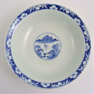Chinese Blue And White Porcelain Kangxi Style Bowl,  19th Century
