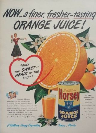 Horsey Orange Juice Tampa Florida 1940s Vintage Wall Art Poster Print Ad