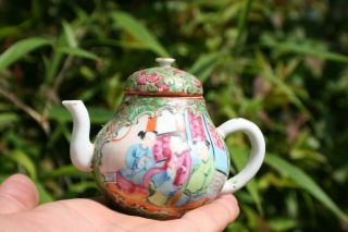 19th Century Antique Chinese Porcelain Hand Painted Picture Small Teapot W/ Lid