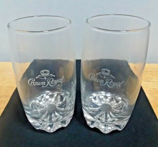 Vtg Crown Royal Unique Rare Set Of 2 Etched Drinking Glasses Liquor Whiskey 5.  5 "