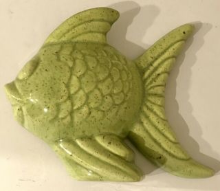 Vintage Fish Wall Pocket - Green Ceramic Art Pottery Wall Decoration 8 Inches