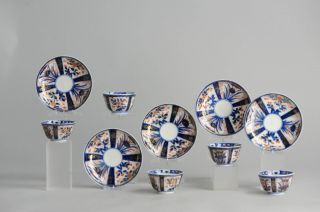 Quality Set 18C Japanese Porcelain Cup & Saucer ' Imari Flowers Gold ' Marked 2