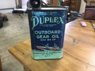 Vintage Quaker State Duplex Outboard Gear Motor Oil - Quart Size