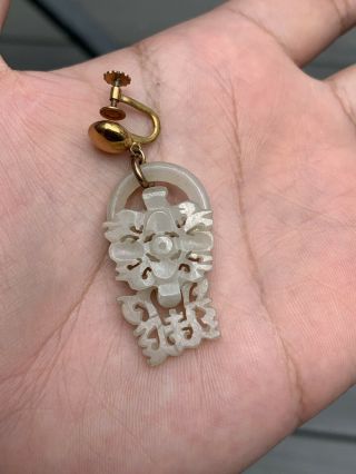 Outstanding Antique Chinese White Jade Earring Carved Pendants