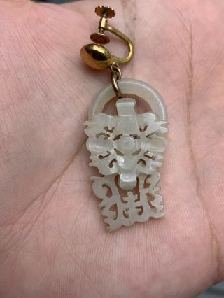 Outstanding Antique Chinese White Jade Earring Carved pendants 3