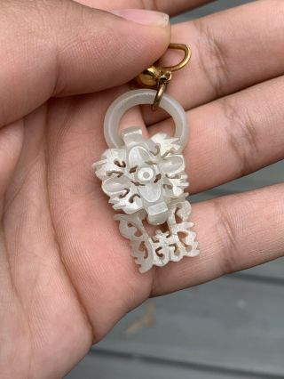 Outstanding Antique Chinese White Jade Earring Carved pendants 4