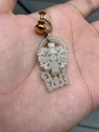 Outstanding Antique Chinese White Jade Earring Carved pendants 6