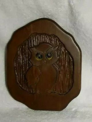 Vintage Hand Carved Wooden Owl