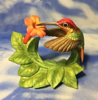 Bc Bronson " Ruby - Topaz Hummingbird With Trumpet Creeper " Porcelain Figurine Euc