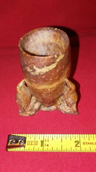 Very Old Carved Soapstone Vase W/3 Birds Ravens,  Parrots.  ??.  Figurine - Wood - Look