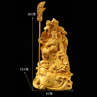 Boxwood Wood Carving Guan Yu Gong Statue Warrior God Handcarved Sculpture Amulet 2
