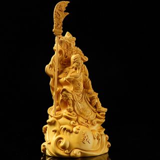 Boxwood Wood Carving Guan Yu Gong Statue Warrior God Handcarved Sculpture Amulet 4