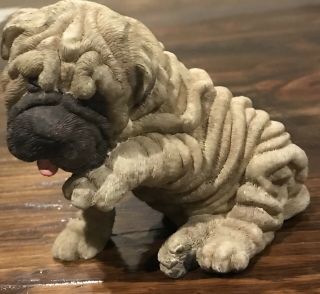 Vintage Living Stone Shar - Pei Figurine Puppy Wrinkled Dog Statue Resin