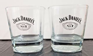 Jack Daniels Whiskey Old No 7 Black Label Square Lowball Rocks Glasses Set Of 2