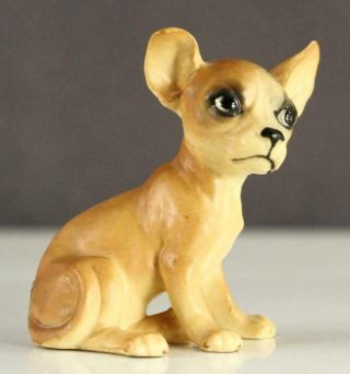 Vintage 2 " Miniature Puppy Dog Figurine Brown Big Eyed Chihuahua Made In Japan