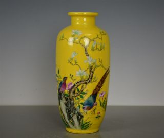 Fine Antique Chinese Famille Jaune Porcelain Vase Marked Yongzheng Rare Tg0127
