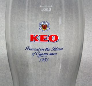 KEO CYPRIOT BEER LIMASSOL ISLAND OF CYPRUS 0.  5L 1/2 Liter GLASS CLEAR 2