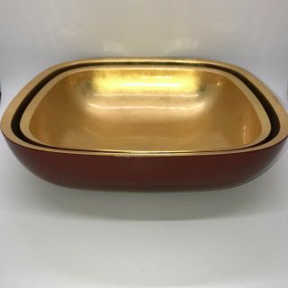 Two Red and Gold Mid Century Lacquer Dishes 2
