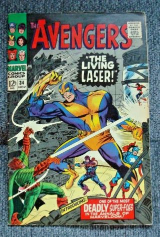 1966 Marvel Comics The Avengers 34 Last Stan Lee 1st Living Laser