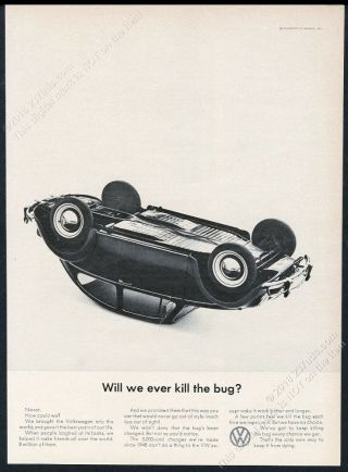 1965 Vw Beetle Classic Car Upside - Down Photo Will We Ever Kill The Bug Print Ad