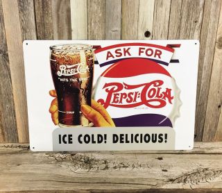 Pepsi Cola Ice Cold Soda Pop Metal Tin Sign Vintage Style Decor Retro Kitchen